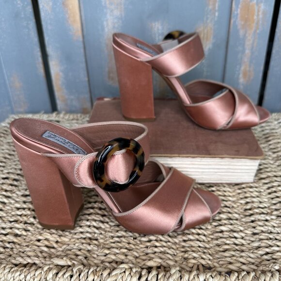 Tabitha Simmons For Johanna Ortiz Reyner Buckled Satin Block Heel Rose Sz 7 1/2 - Picture 9 of 16